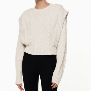 Babaton Seek Cable Knit Sweater 100% Soft Merino Wool sz S Heather Birch